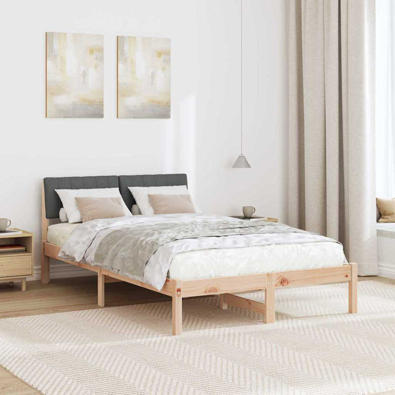 Solid Wood Bed Frame, 120 x 200cm, Brown/Dark Grey