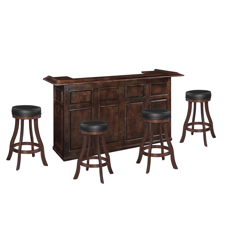 84" Dry Bar With Four Backless Barstools By RAM Game Room, Cappuccino