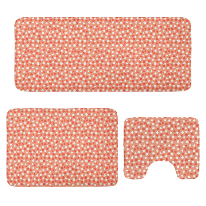  Ensemble de tapis de salle de bain rétro 3 pièces en U et tapis rectangulaires Sienne brûlée pêche foncé