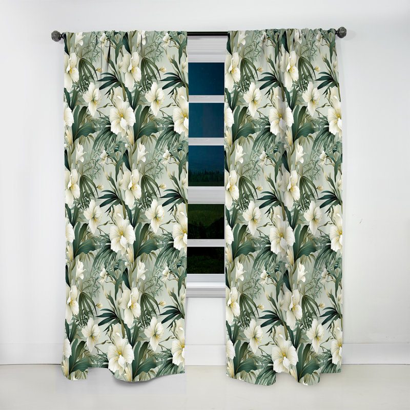 Bamboo Whispers Tropical Pattern IV - Floral Curtain - Velvet Room Darkening - 1 panel, 52" W x 95" L