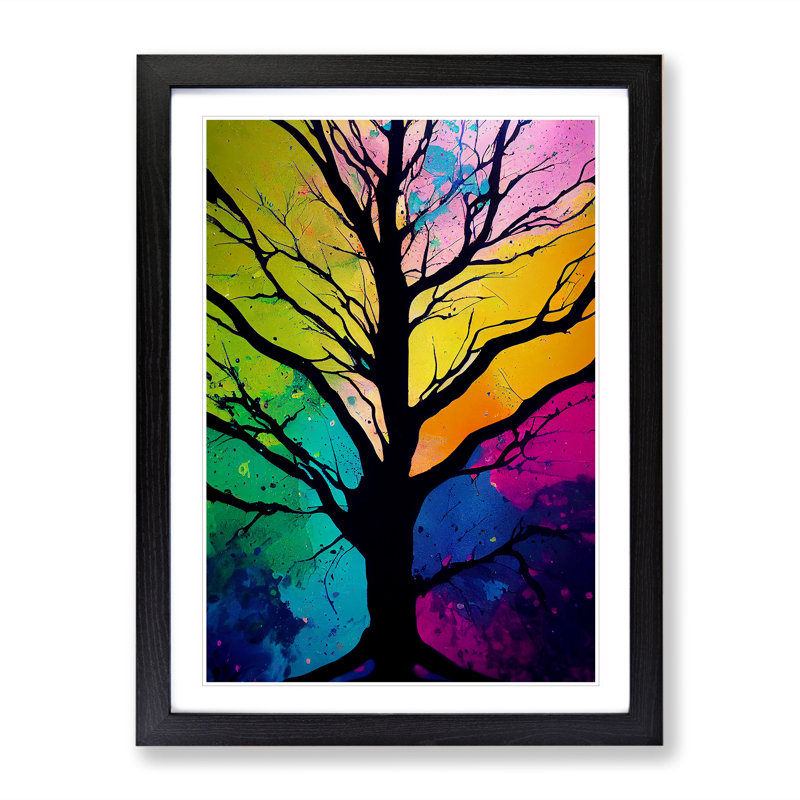 A Colourful Abstract Tree No.4 - Single Picture Frame Print, Black, 64cm H x 46cm W