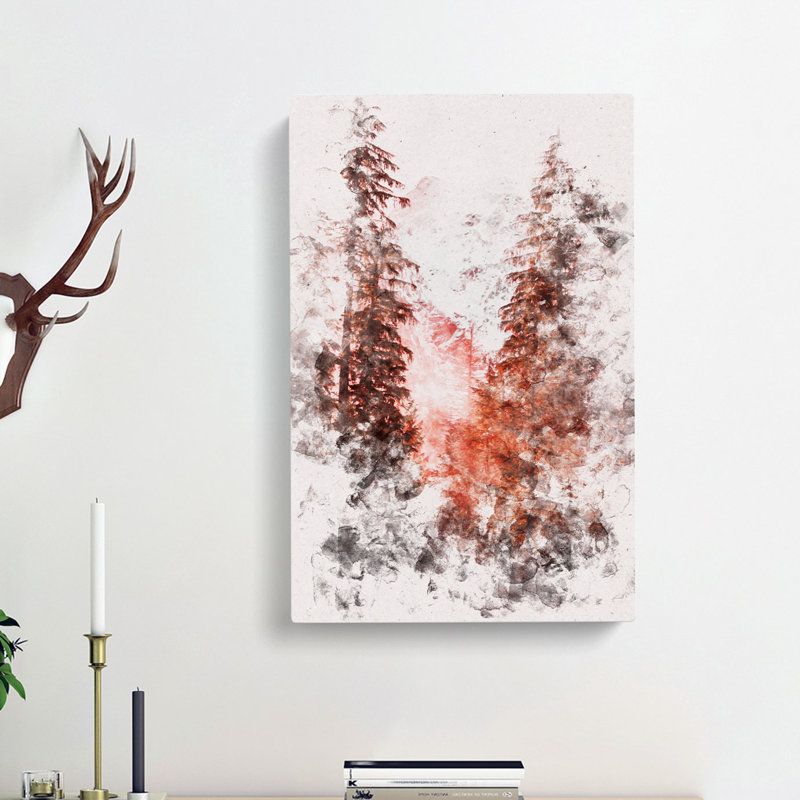 Mountain Through The Forest - Wrapped Canvas Painting, 76cm H x 50cm W x 3cm D