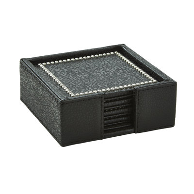 Leather Square 4 Piece Coaster Set With Holder