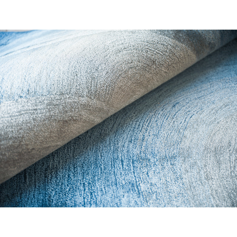 Mitomo Handmade Wool/Bamboo Silk Area Rug, Blue/Gray, Rectangle 6' x 9'