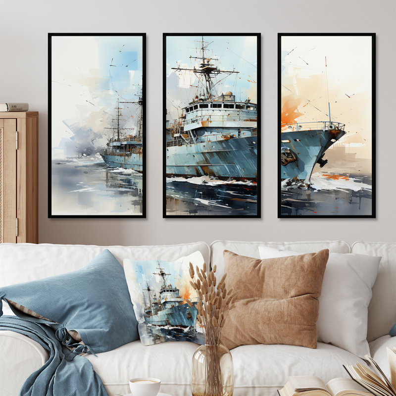 Marine armée, bateau frégate IV - Art mural militaire, H 28 po x l 36 po, Cadre flottant noir