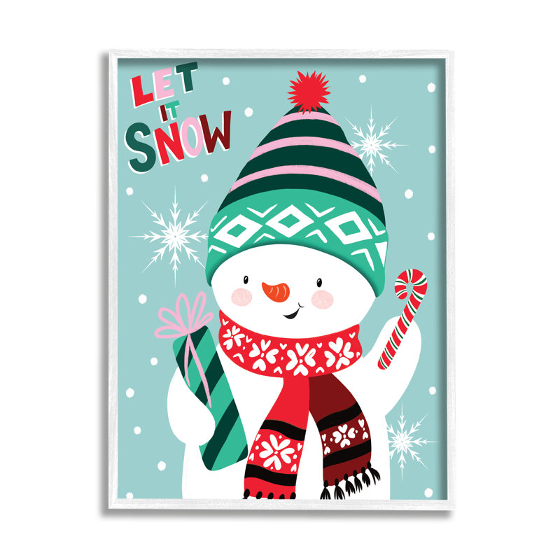 Let It Snow Jolly Snowman Candy Cane Snowflakes, H 20 po x l 16 po x P 1,5 po, Giclée encadrée blanc bord de mer