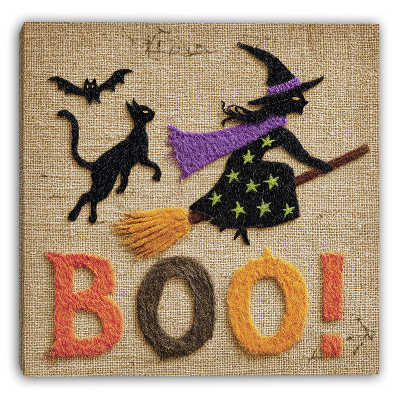 Toile en toile de jute «Boo Witch and Cat», H 12 po x l 12 po