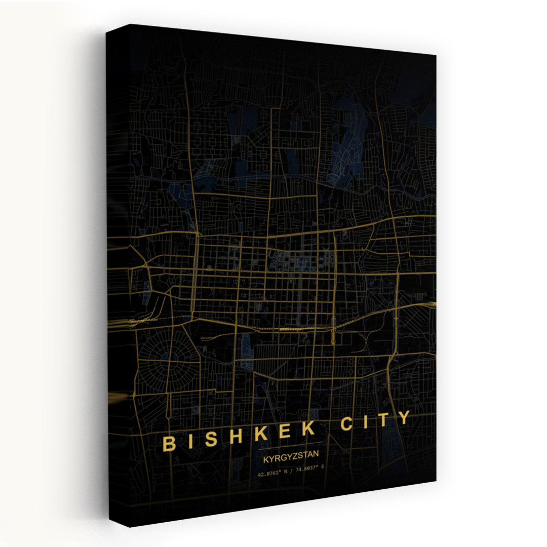 Golden Bishkek City Map Abstract Geometric Modern City Wall Art Print
