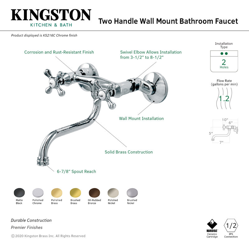 Polished Brass Traditional Wall Mount Bathroom Faucet