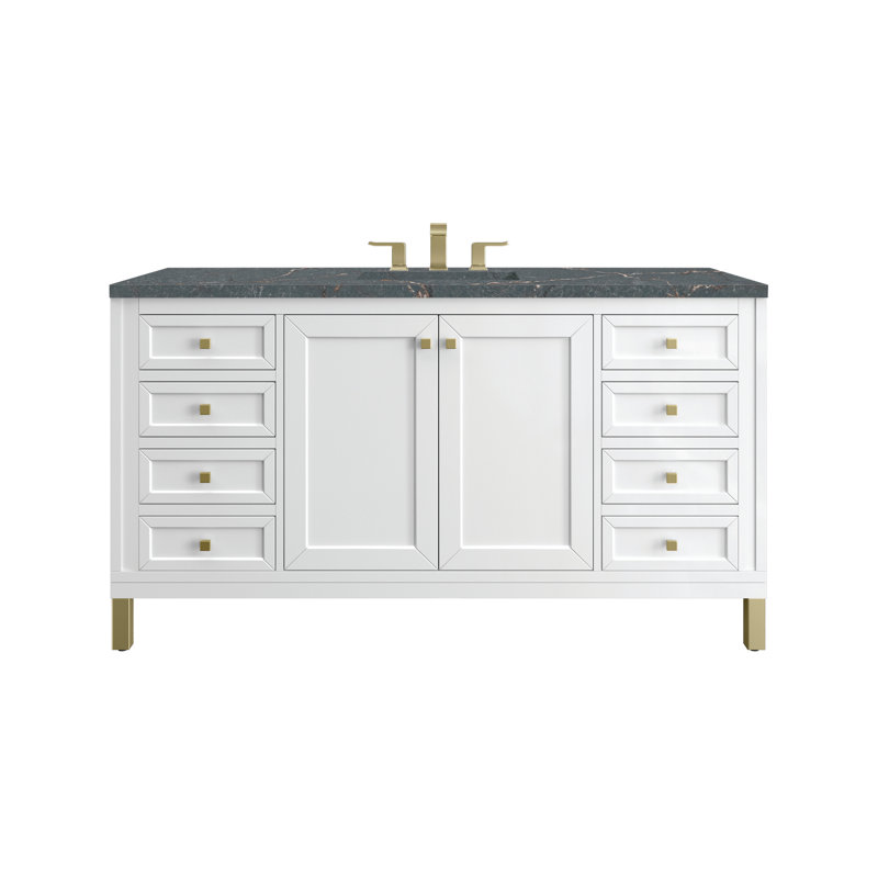 Chicago 60'' W Double Vanity, Glossy White, Parisien Bleu, 8" Widespread