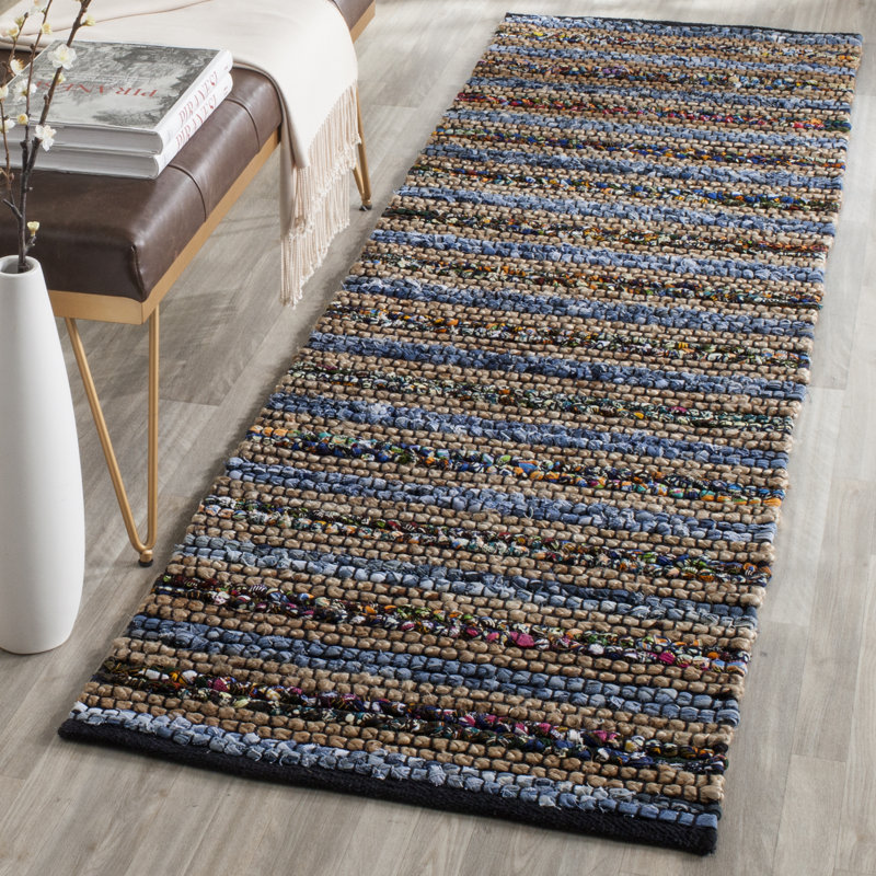 Doleman Hand Woven Cotton/Jute Rug in Blue, Runner 2'3" x 14'
