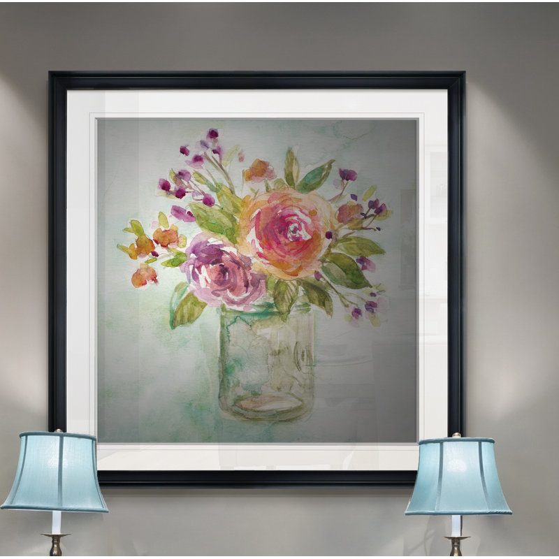 " Summer Roses ", 16" H x 16" W x 1.5" D, Black Framed
