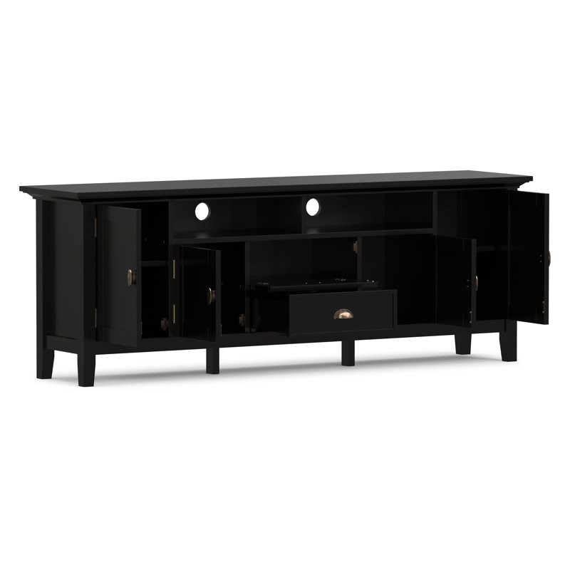 Redmond 72"W Solid Wood Transitional TV Stand for TVs up to 80" with 2 Cabinets, 2 Drawers, and Open Shelves, Black