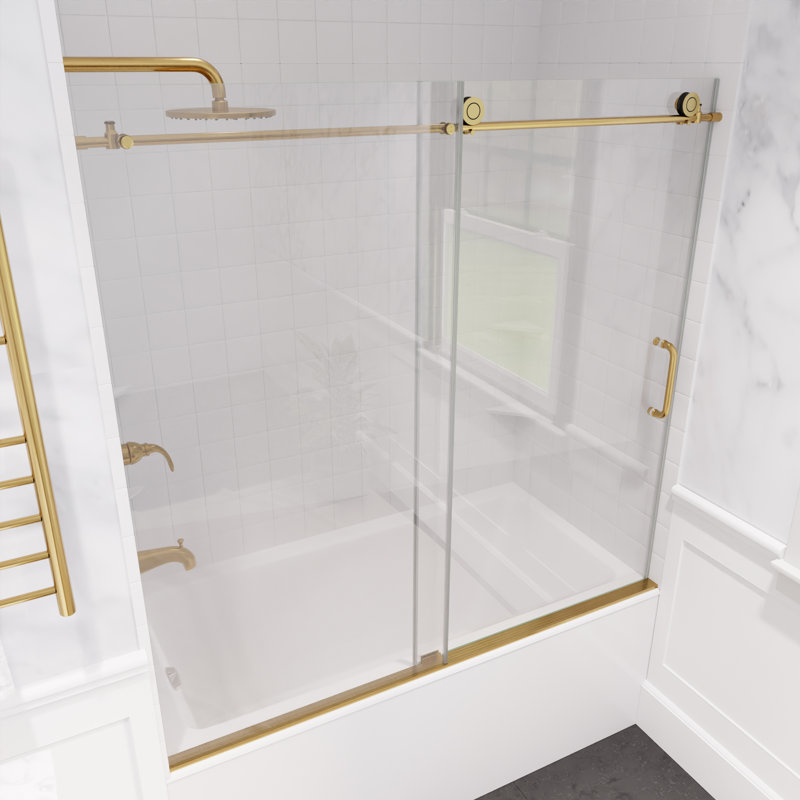 Raymore Series 60'' W x 62'' H Single Sliding Frameless Tub Door with Clear Glass