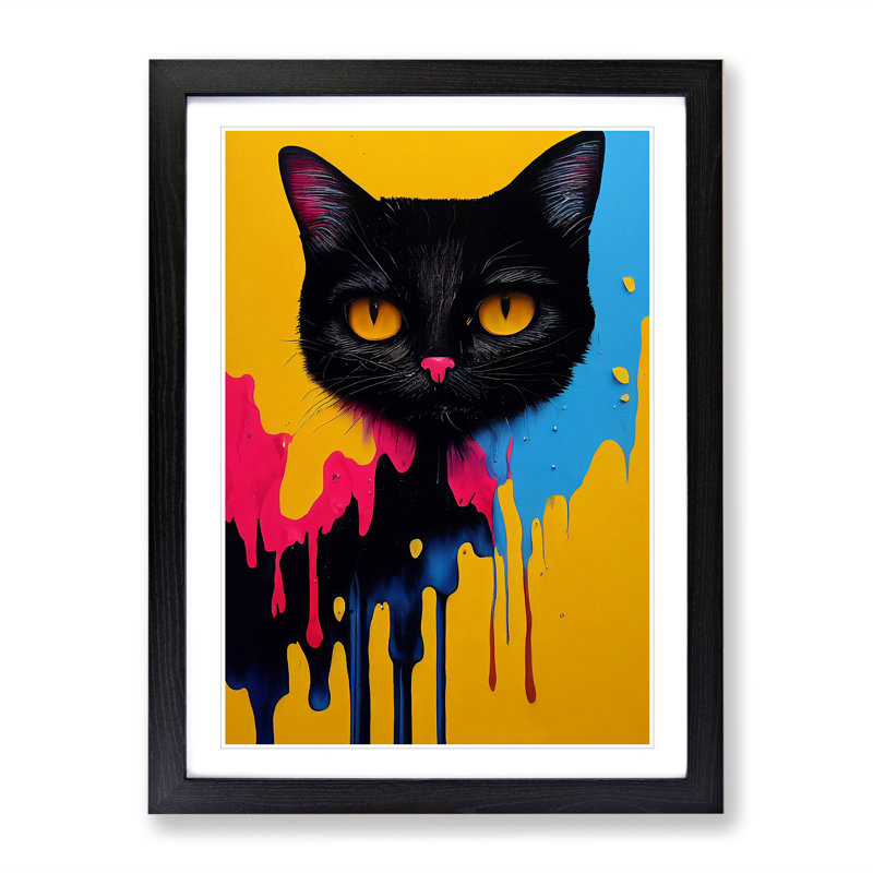 Painted Cat No.1 - Wall Art, Black, 64cm H x 46cm W x 2cm D