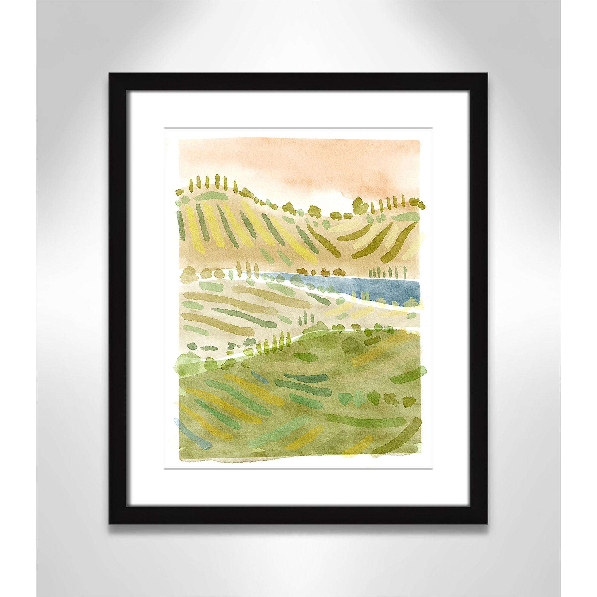 Tuscan Countryside Print by Leah Straatsma, 19" H x 16" W x 1.25" D, Black Single Picture Framed Paper, White