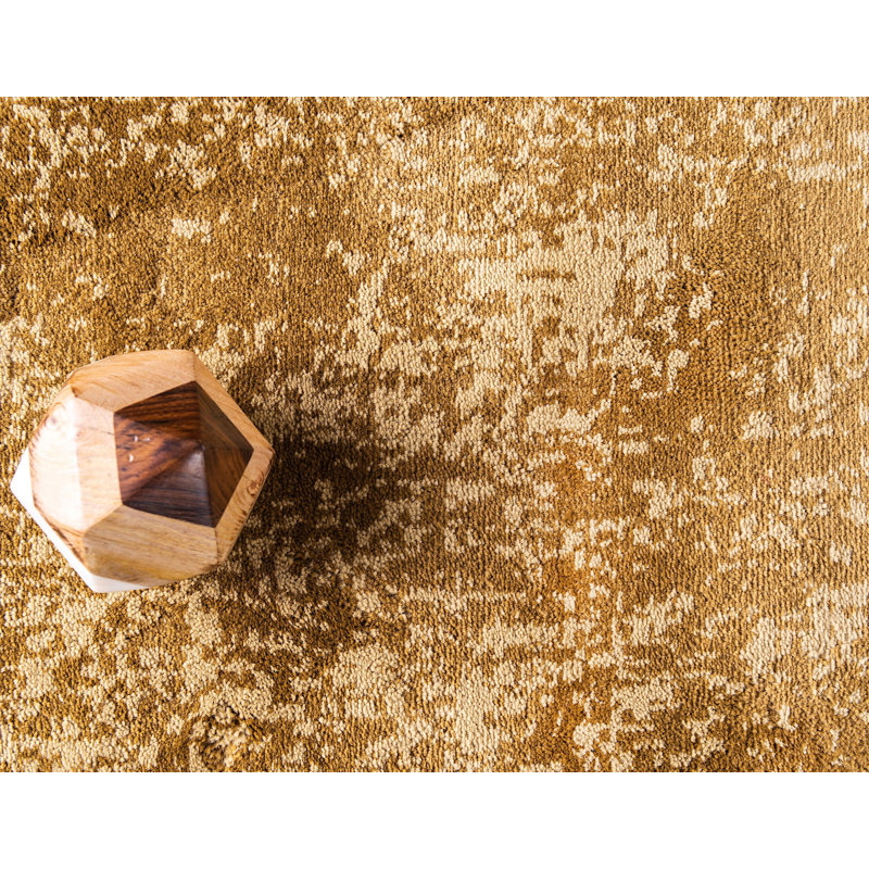 Tapis contemporain Arabica de couleur crème carrée, Rond 4 pi