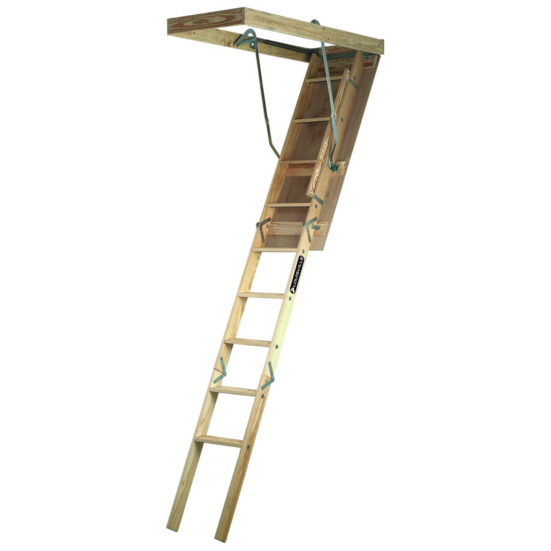 Folding Wood Attic Ladder with 250 lbs. Type I Load Capacity, Brown