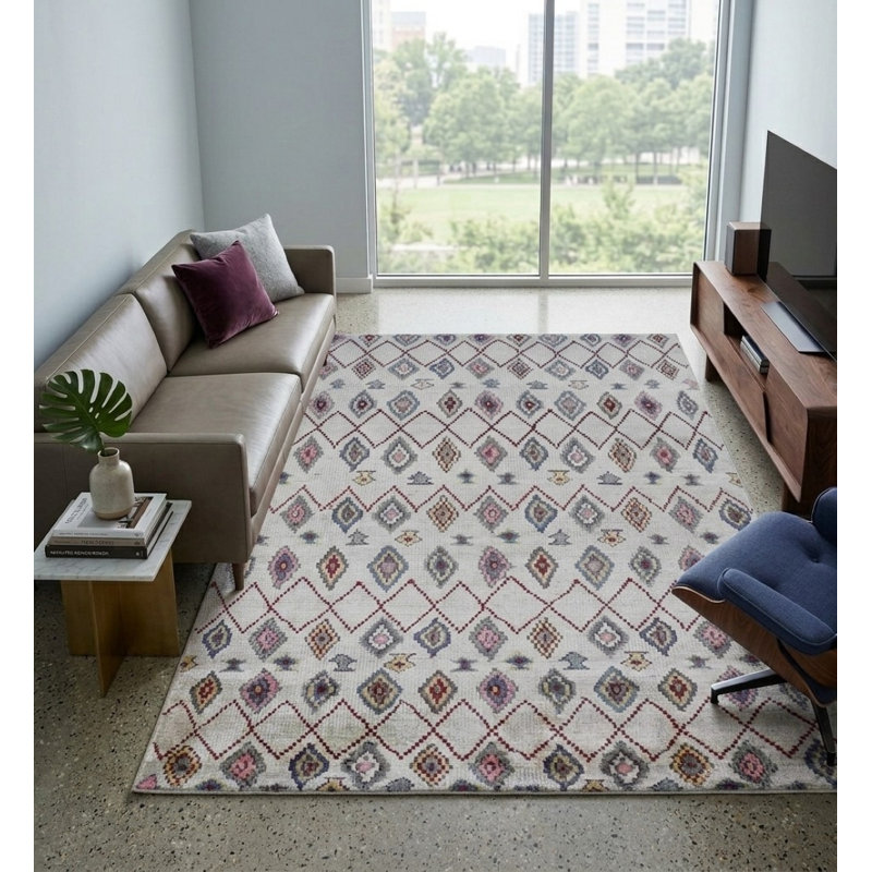 Tapis d'intérieur géométrique en viscose noué à la main de qualité supérieure