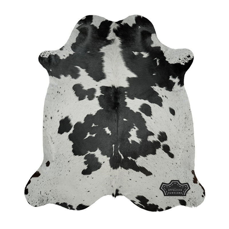  Très grand tapis en cuir de vache noir et blanc chromatique 6 pi x 8 pi - 100% cuir véritable - Accent de luxe naturel bohème-chic