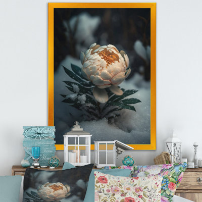 Une pivoine blanche en fleurs en hiver IV - photographie sur toile
