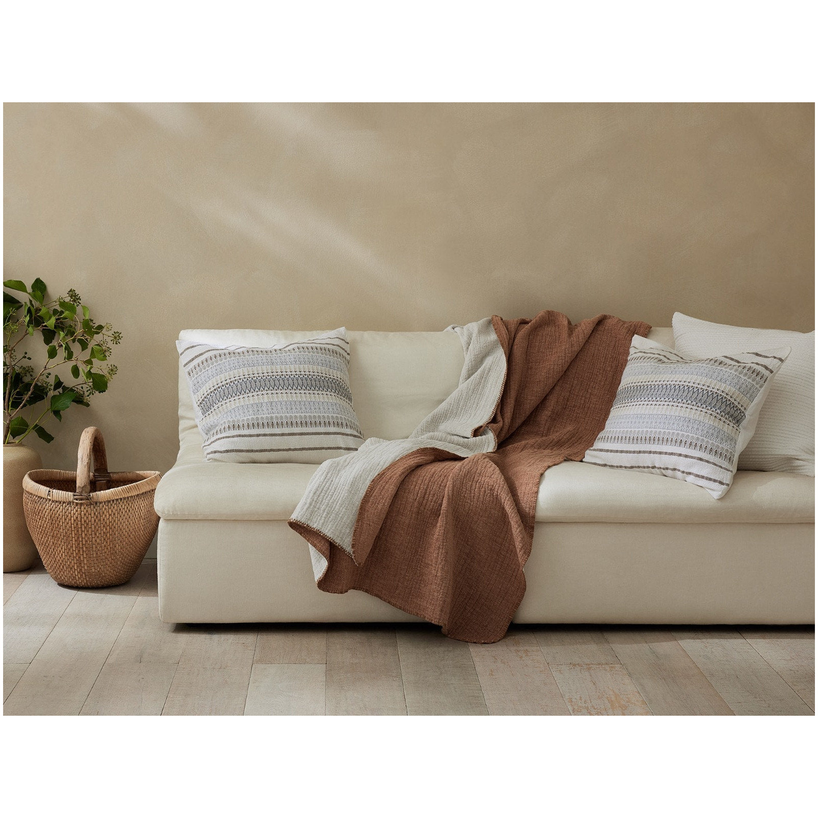 Cozy Cotton Hand Woven Throw Blanket, Twin, Sienna