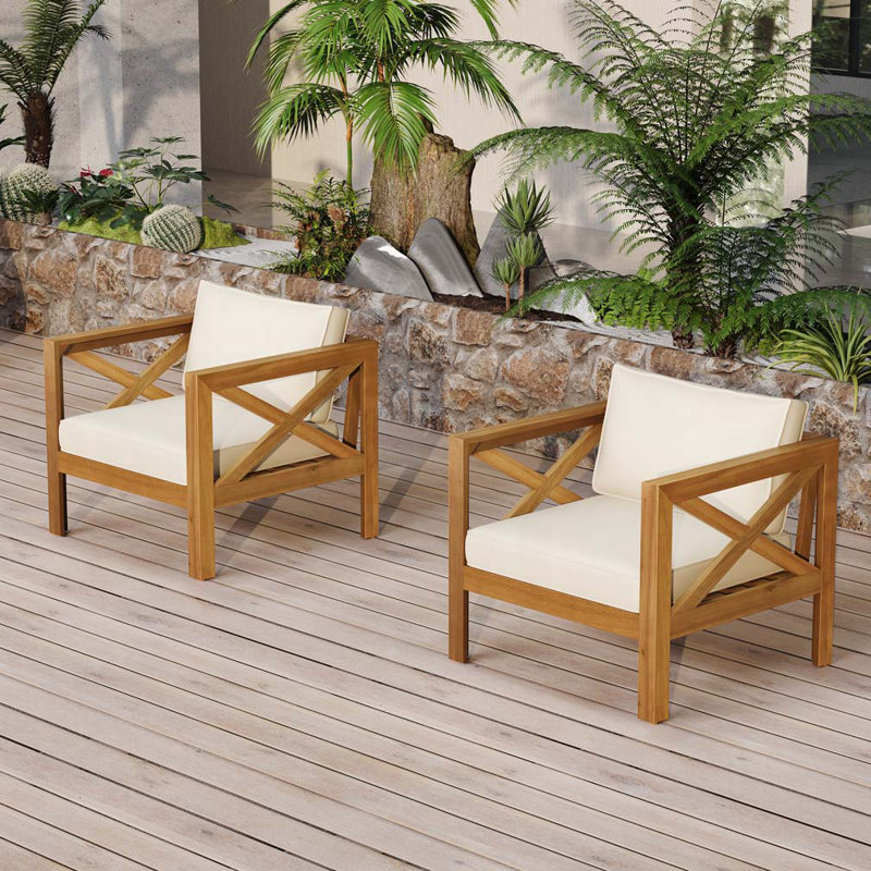 Fauteuil club d'extérieur en bois d'acacia, Beige