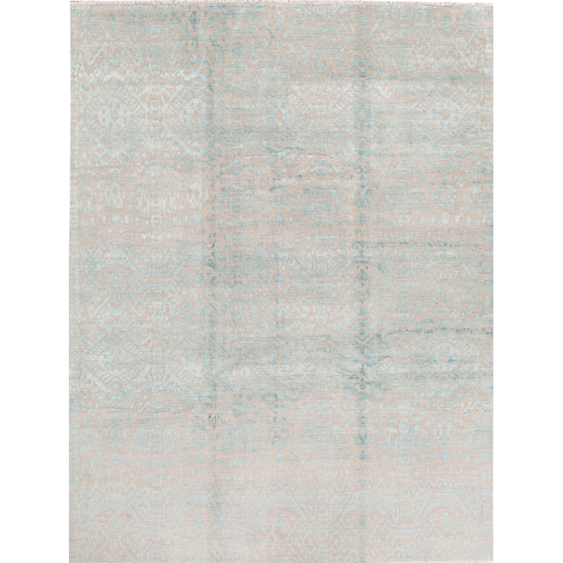 Hand-Knotted High-Quality Silver and Aqua Area Rug
