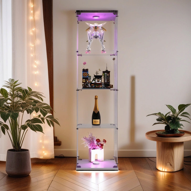 Vitrine, verre, 4 tablettes avec une porte, Blanc