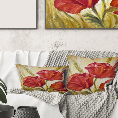 Housse et insert de coussin rectangulaire Blossoming Poppies in Wheat Fields II