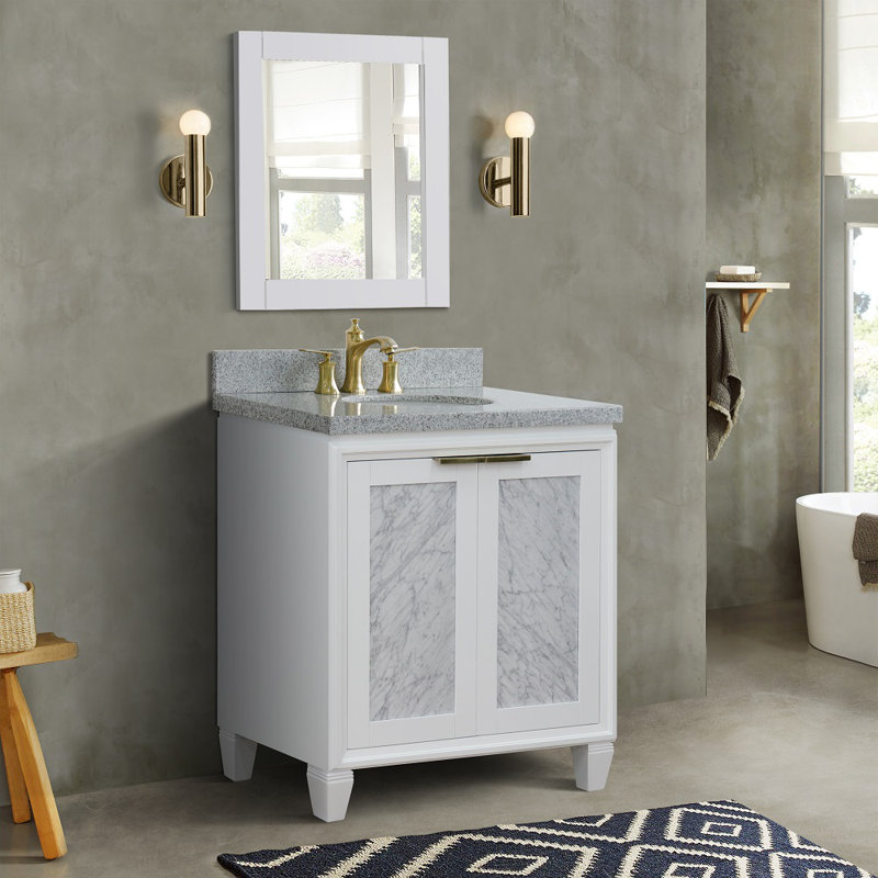Ensemble de meuble-lavabo simple 31 "avec miroir Schreck, Blanc, Gris