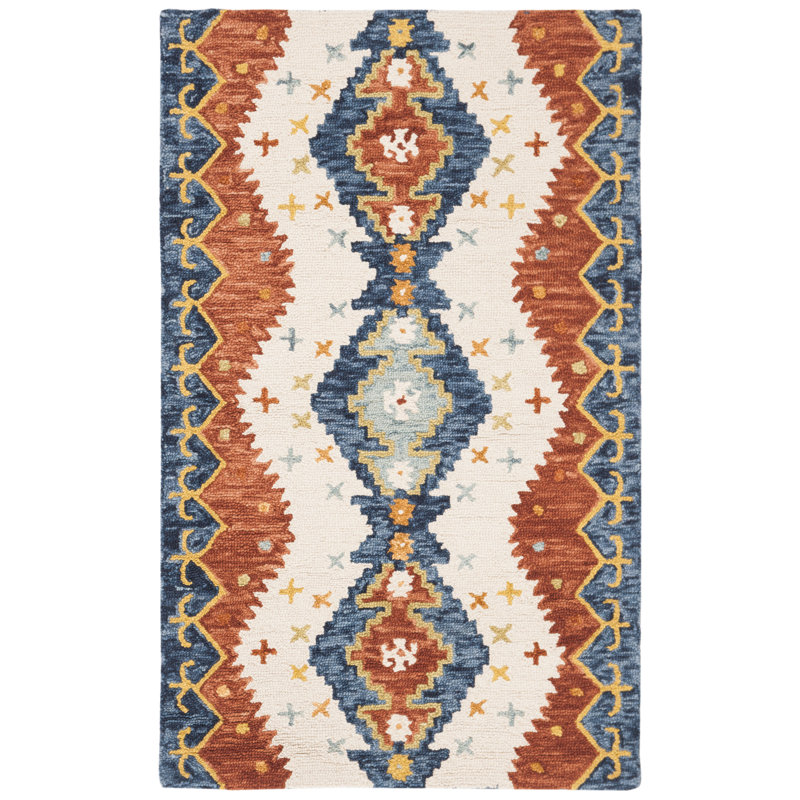 Tapis bleu / ivoire en laine touffeté à la main Deyoung, Rectangle 5 pi x 8 pi