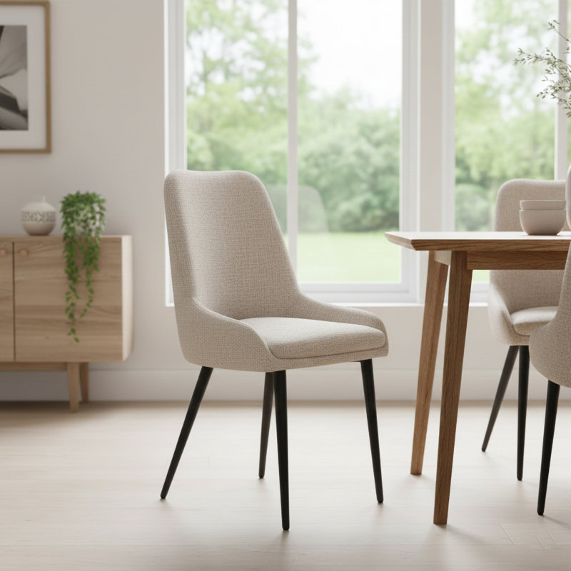Cheney 49cm H Polyester Blend Upholstered Metal Full Back Side Chair, Beige