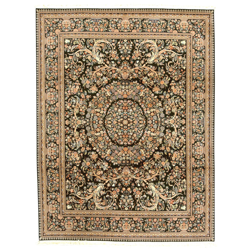 Hand Knotted Wool Area Rug in Black