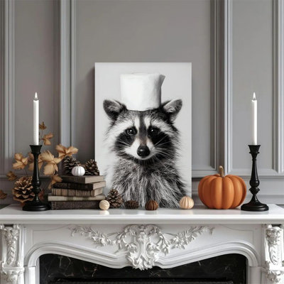 1pc Framed Chamberlin Painting Raccoon, Toilet Paper Hat, Black and White Portrait Style Decorative Retro Wall Poster Home Decor Modern Artwork Perfect Gift for Bedroom Living Roomness