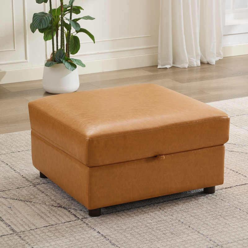 Repose-pieds avec rangement en microfibre similicuir, Orange