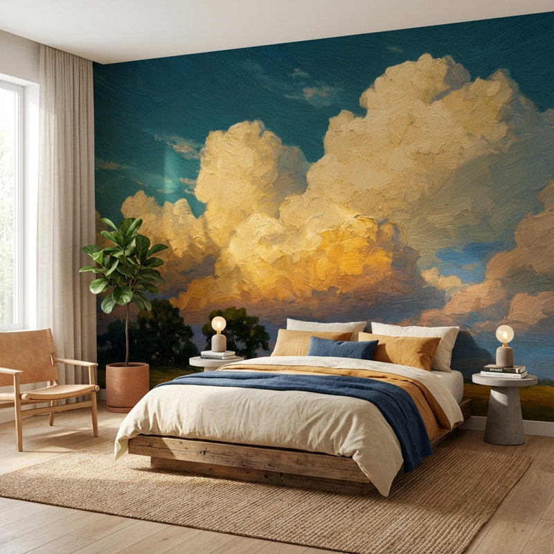 Papier peint paysage, nuages, ciel, décoration murale amovible, Non tissé, 140 po x 108 po