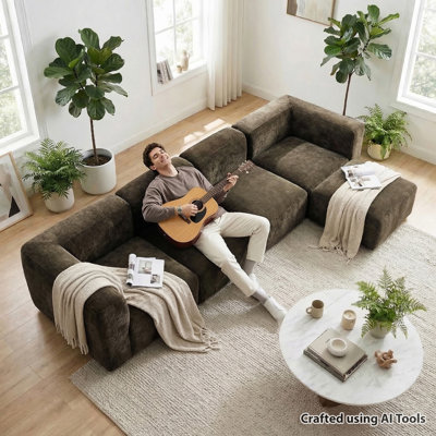 Canapé modulaire en chenille avec assise profonde et repose-pieds