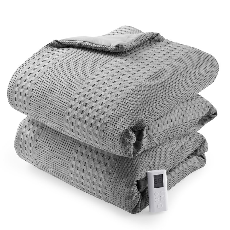 Édredon très grand pour tissage gaufré avec contrôleur LCD sans fil 6 niveaux de chaleur 2 à 10 heures, certifié UL, gris, 90 x 104 pouces