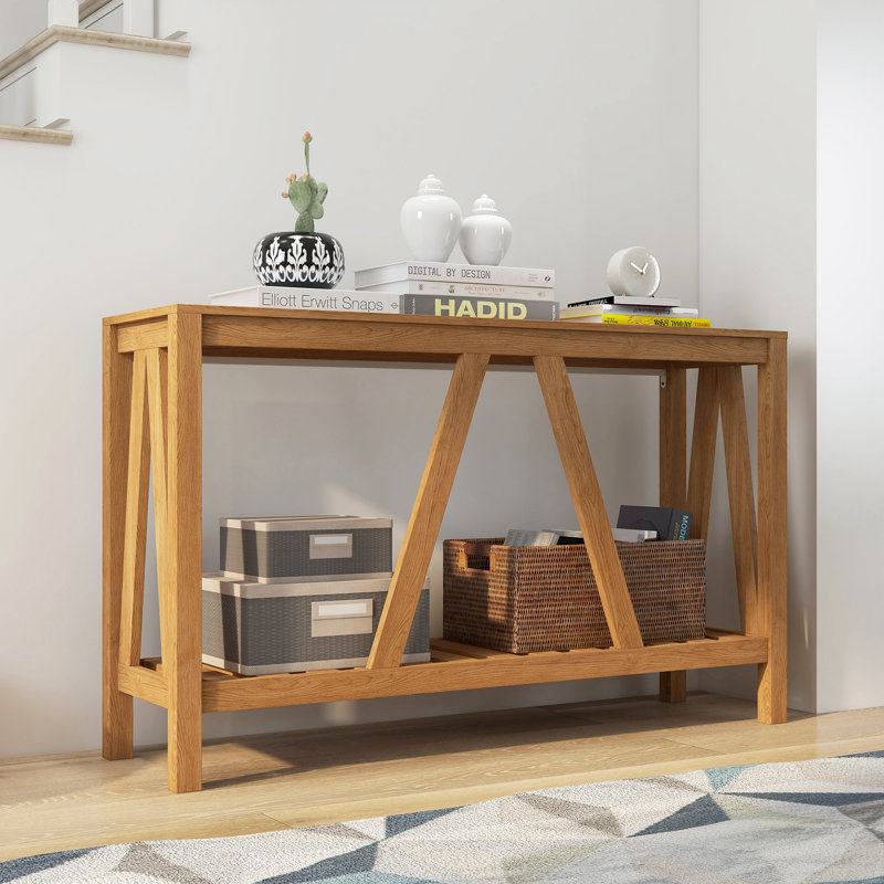 Console, table d'entrée de ferme avec tablette à lattes de rangement, canapé rustique avec anti-basculement, Brun