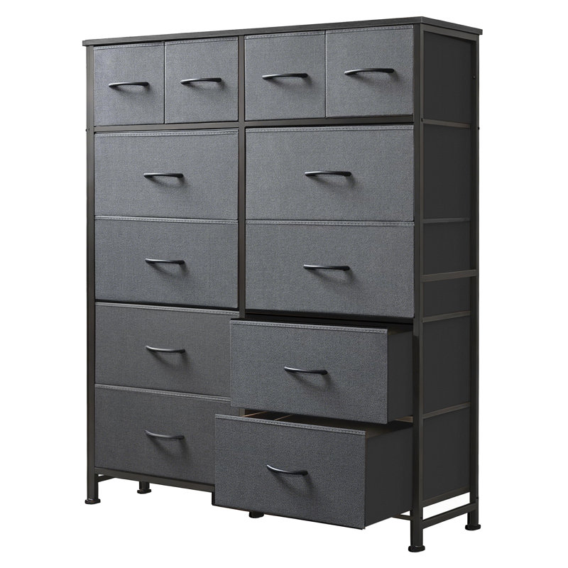 39.37" W 12-Drawer Fabric Dresser with Wood Top, Storage Chest, Gray