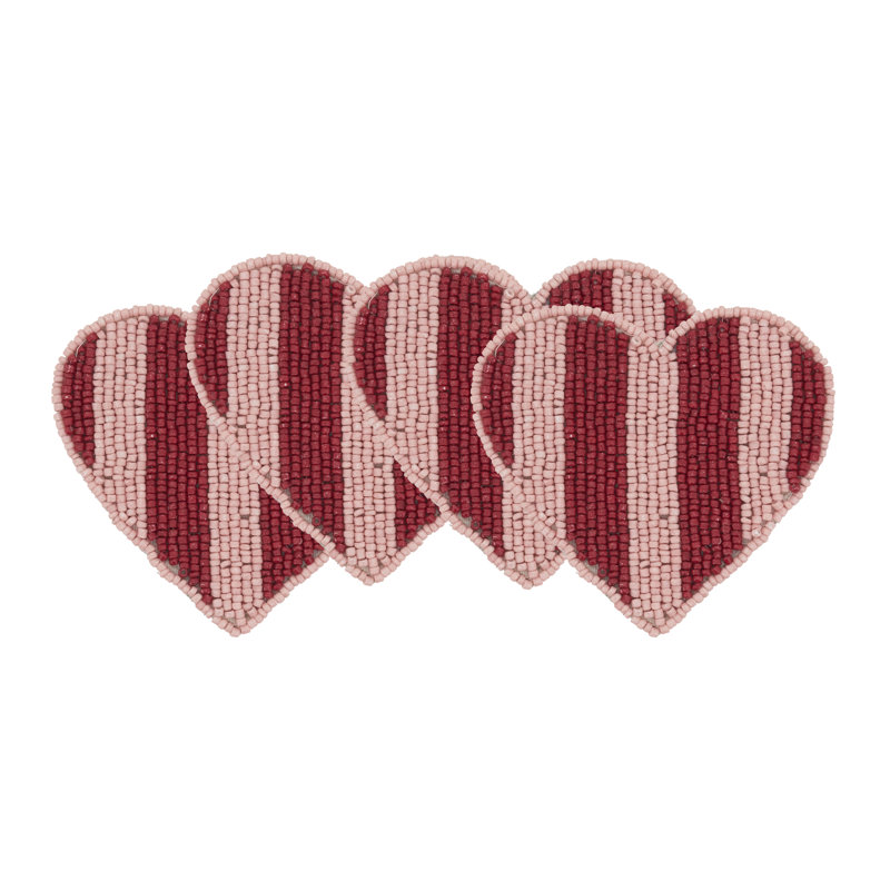 Ensemble de 4 sous-verres à motif de perles de la Saint-Valentin - Ensemble de sous-verres à rayures pour table basse, table de salle à manger et décor romantique