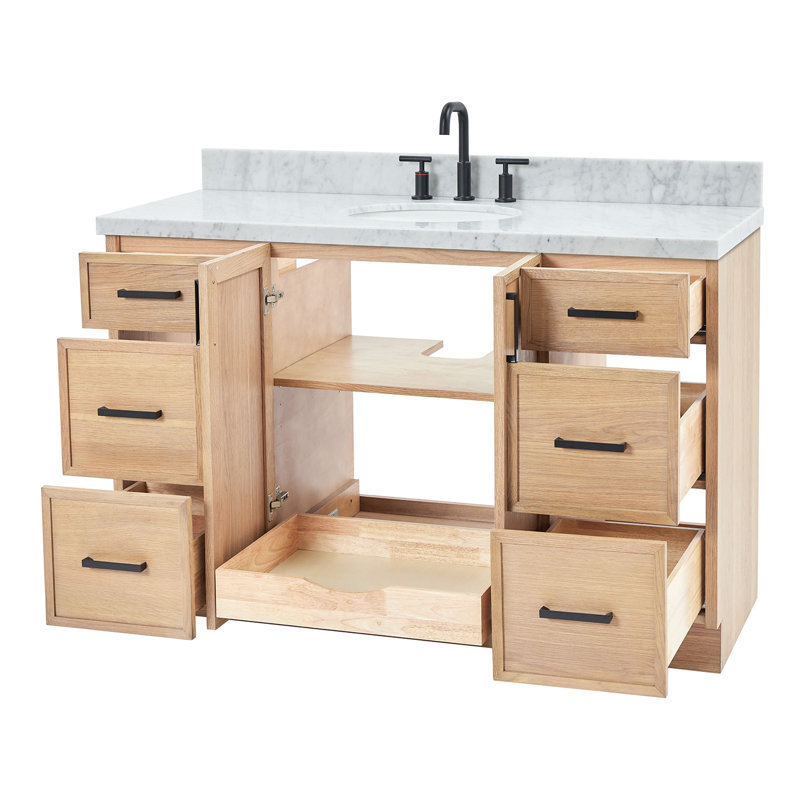 ARIEL Kellie 55 Single Sink Bathroom Vanity with Italian Carrara Marble Top, Oak
