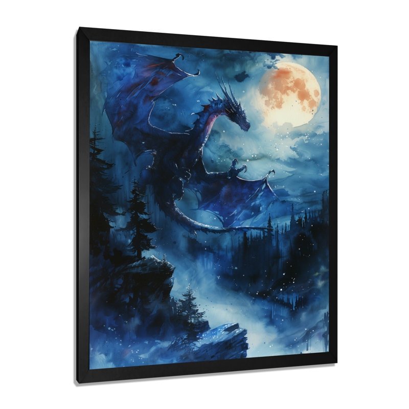 Topeka - Dragons, art mural, H 44 po x l 34 po x P 1,5 po, Toile encadrée noire simple