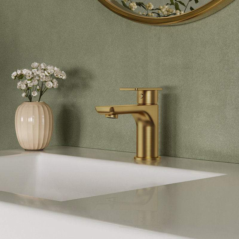  Bathroom Faucet with Drain Assembly, Single Handle Bathroom Sink Faucet , Brushed Gold