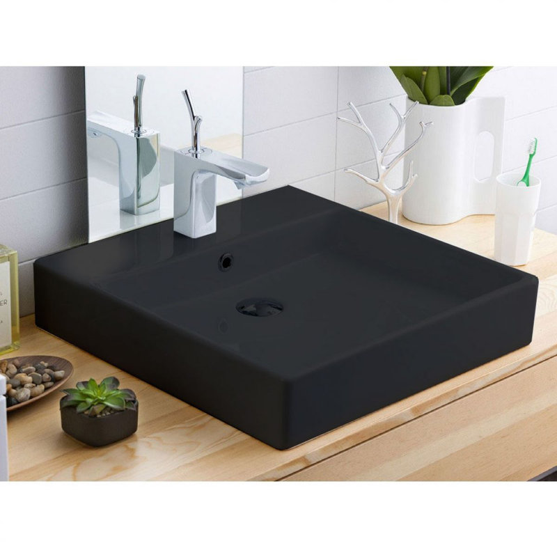 Simple 19.7'' L Bathroom Sink, Three Holes, Glossy Black