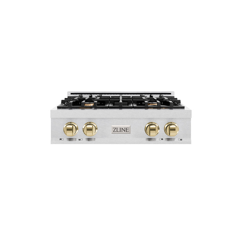 ZLINE Autograph Edition 30" Porcelain Rangetop with 4 Gas Burners in Fingerprint Resistant Stainless Steel and Gold Accents