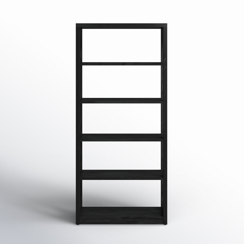 Black Wood Transitional Etagere Bookcase with 4 Shelves