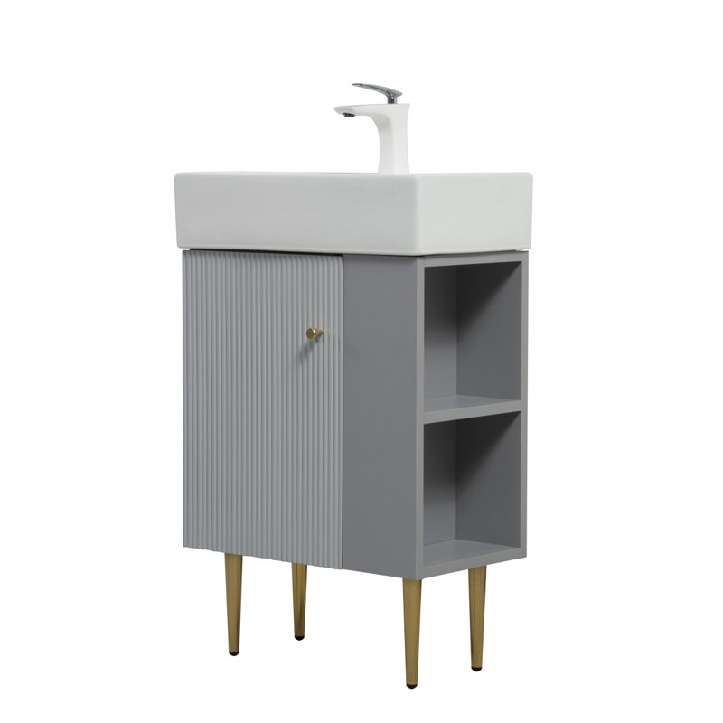 Base de meuble-lavabo 21,6 po seulement, tablette ouverte à droite, gris mat GF-24V06-21MGR, Gris