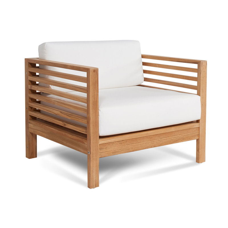 Amblewood Summer Teak Outdoor Club Chair, Canvas White Sunbrella® Canvas, Natural Honey-Golden